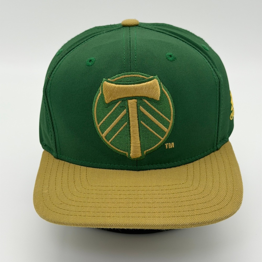 Adidas Portland Timbers MLS Snapback Hat Green Gold Flat Brim Mens OSFA